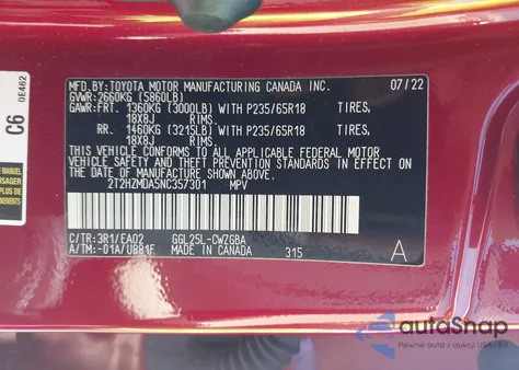 2022 Lexus Rx 350 z USA, uszkodzony, nr VIN 2T2HZMDA5NC357301